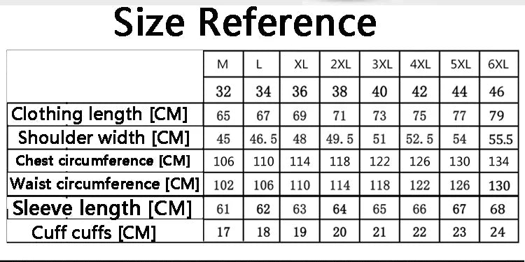 Size reference chart for clothing measurements in centimeters